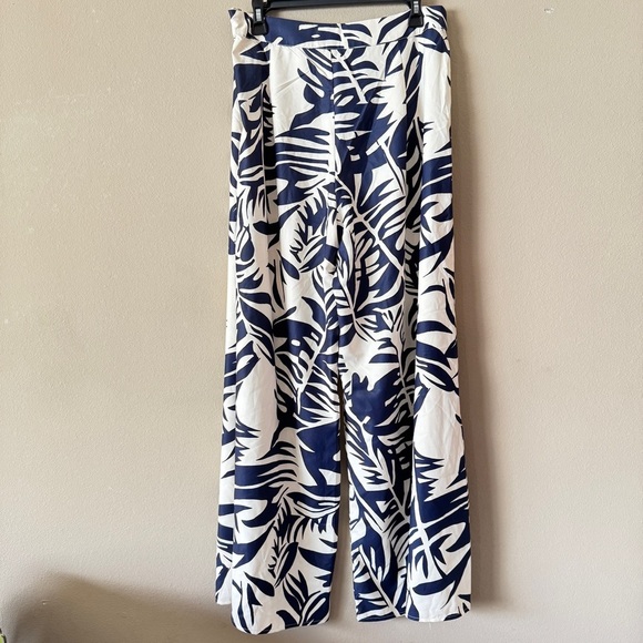 NWT Cupshe Navy White Tropical Floral Wide Leg Pants Size L - Picture 6 of 6